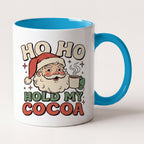 Ho Ho Hold My Cocoa Vintage Santa Christmas Mug, Holiday Gift Two Tone Mug in Blue