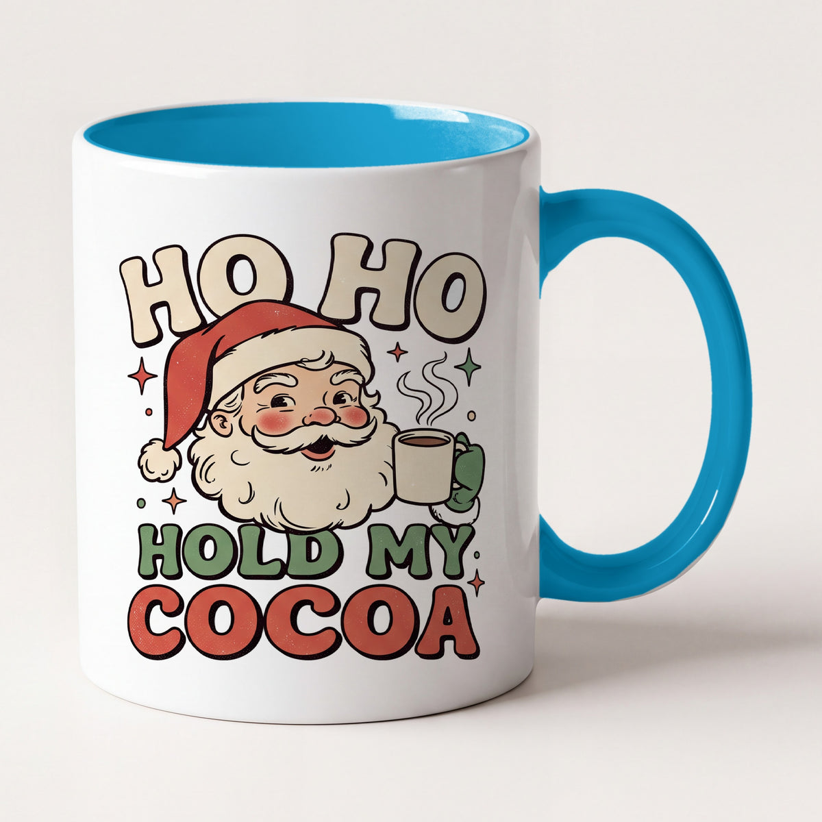 Ho Ho Hold My Cocoa Vintage Santa Christmas Mug, Holiday Gift Two Tone Mug in Blue