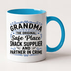 Grandma the Original Safe Place Funny Grandma Mug, Gift From Grandkids Two Tone Mug in Blue