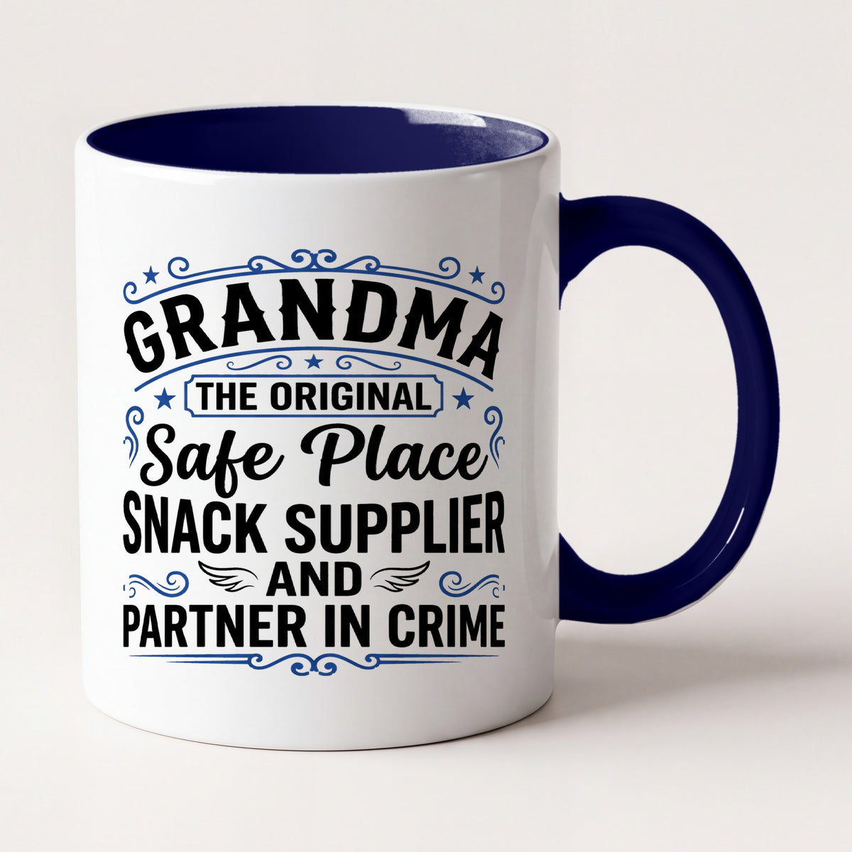 Grandma the Original Safe Place Funny Grandma Mug, Gift From Grandkids Two Tone Mug in Navy