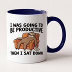 I Was Going to Be Productive Then I Sat Down Sloth Funny Mug Two Tone Mug in Navy