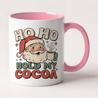 Ho Ho Hold My Cocoa Vintage Santa Christmas Mug, Holiday Gift Two Tone Mug in Pink