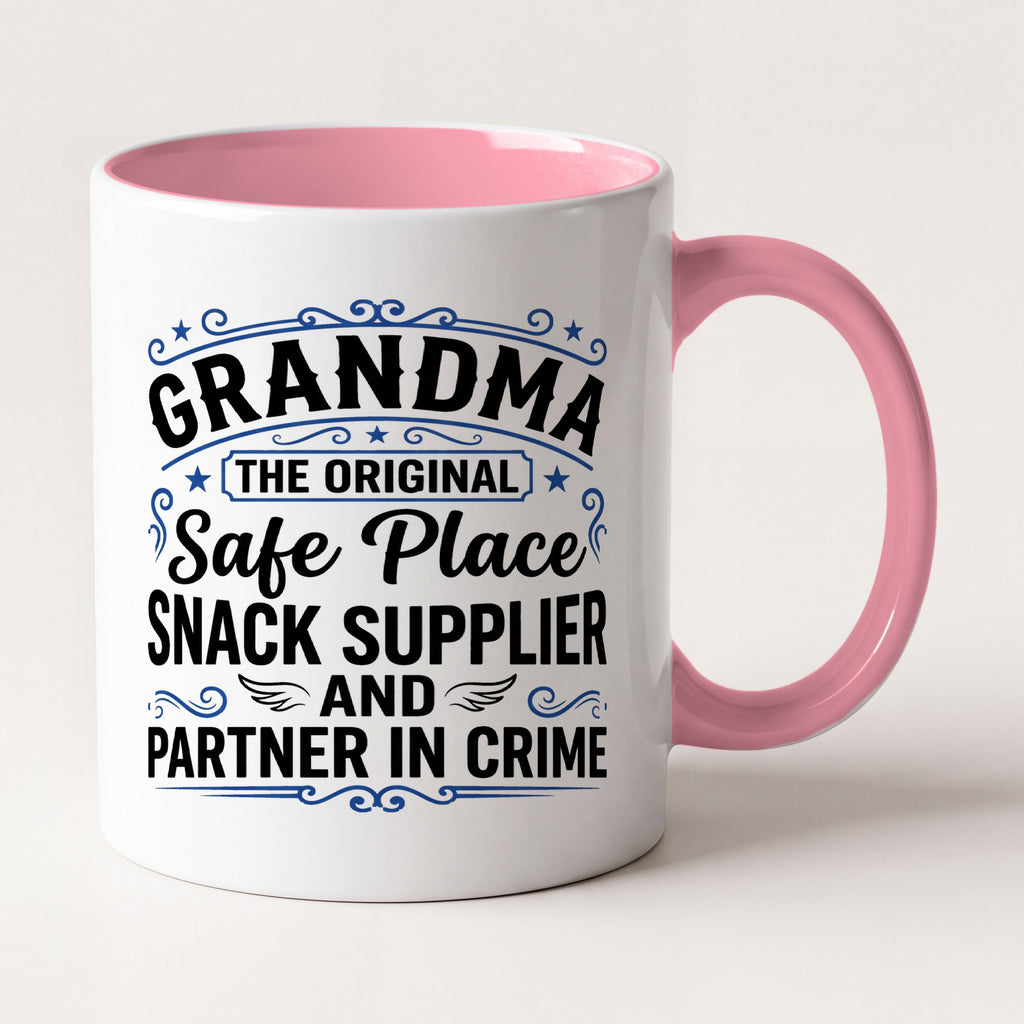 Grandma the Original Safe Place Funny Grandma Mug, Gift From Grandkids Two Tone Mug in Pink
