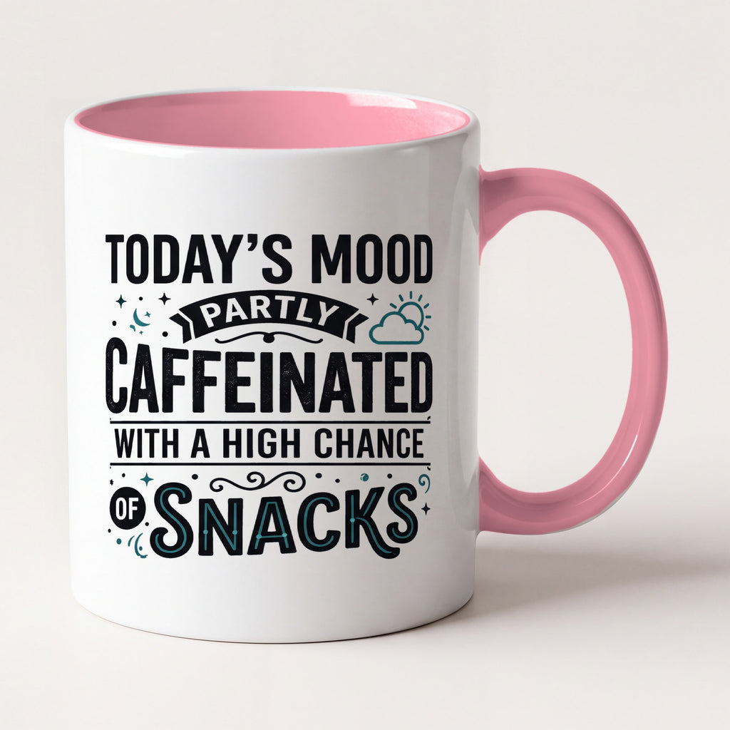 Today's Mood Partly Caffeinated Funny Mug, Coworker Gift Two Tone Mug in Pink