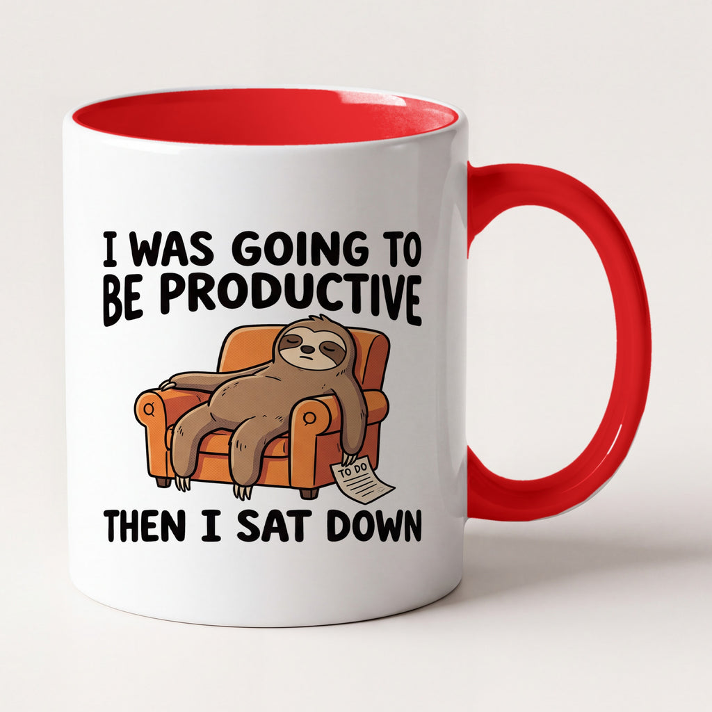 I Was Going to Be Productive Then I Sat Down Sloth Funny Mug Two Tone Mug in Red