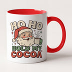 Ho Ho Hold My Cocoa Vintage Santa Christmas Mug, Holiday Gift Two Tone Mug in Red