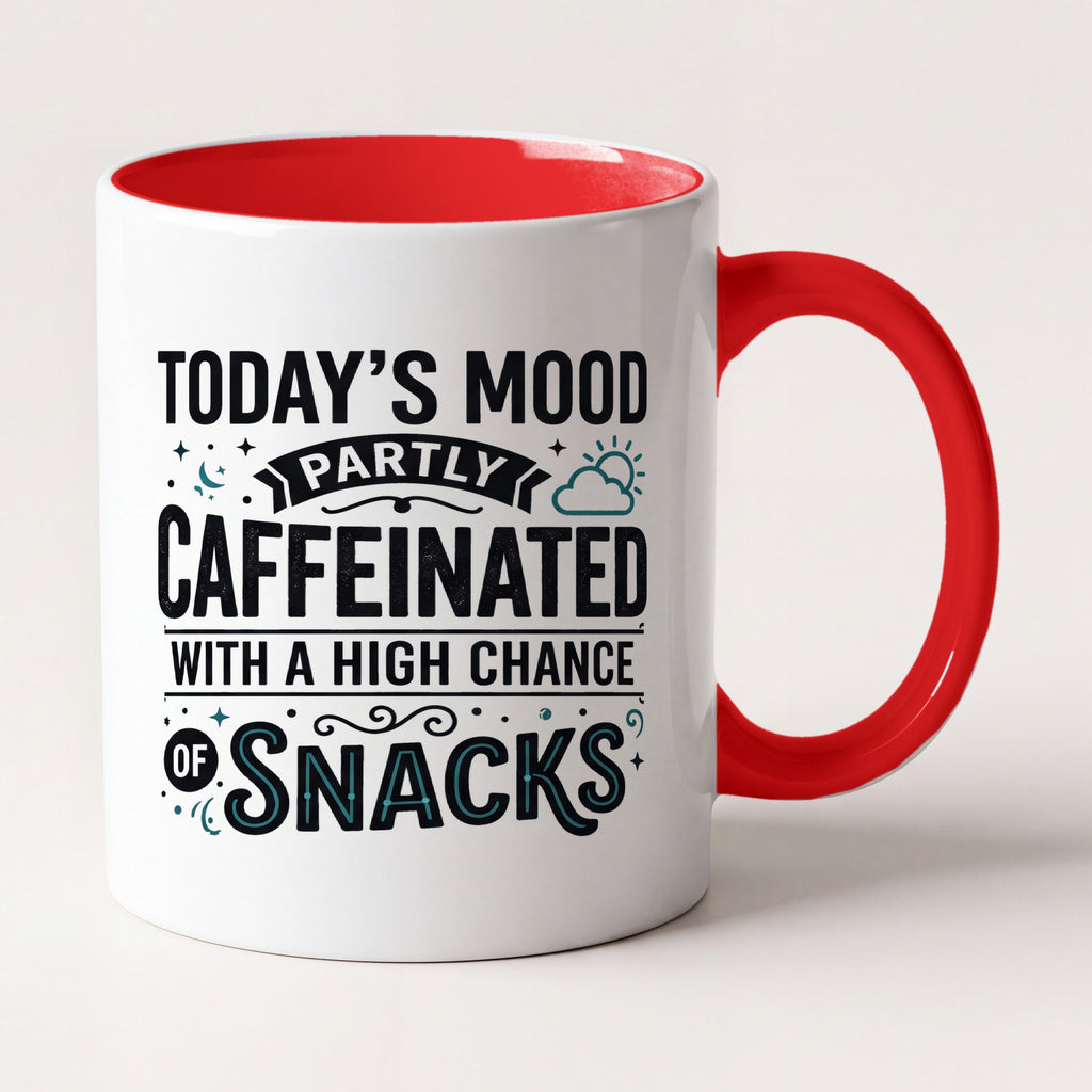 Today's Mood Partly Caffeinated Funny Mug, Coworker Gift Two Tone Mug in Red