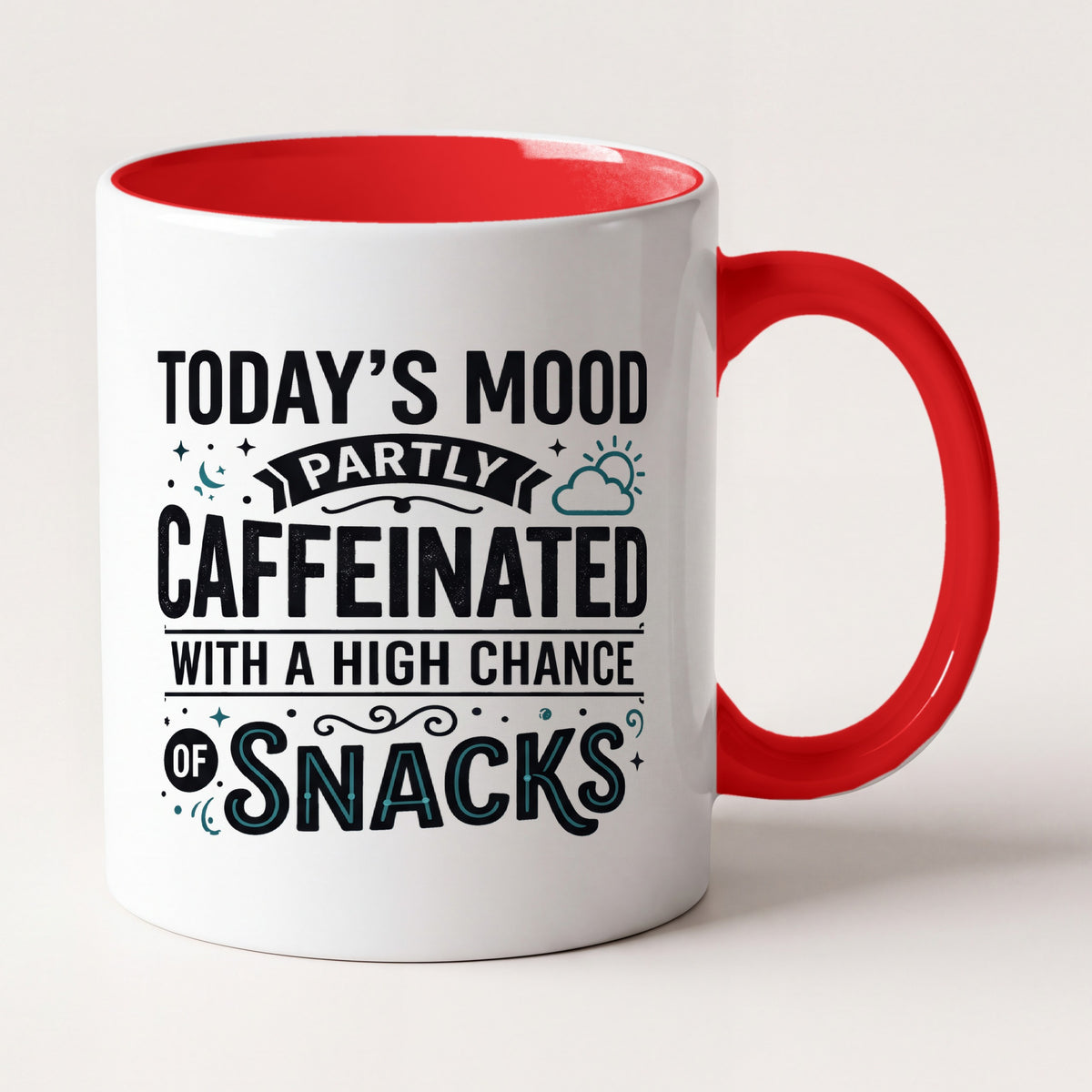 Today's Mood Partly Caffeinated Funny Mug, Coworker Gift Two Tone Mug in Red