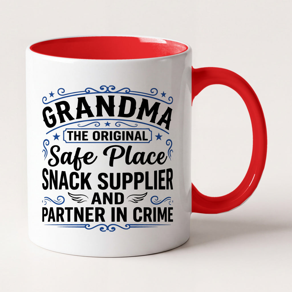 Grandma the Original Safe Place Funny Grandma Mug, Gift From Grandkids Two Tone Mug in Red