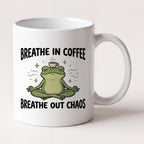 Breathe In Coffee Breathe Out Chaos Yoga Frog Funny Mug mug, front view