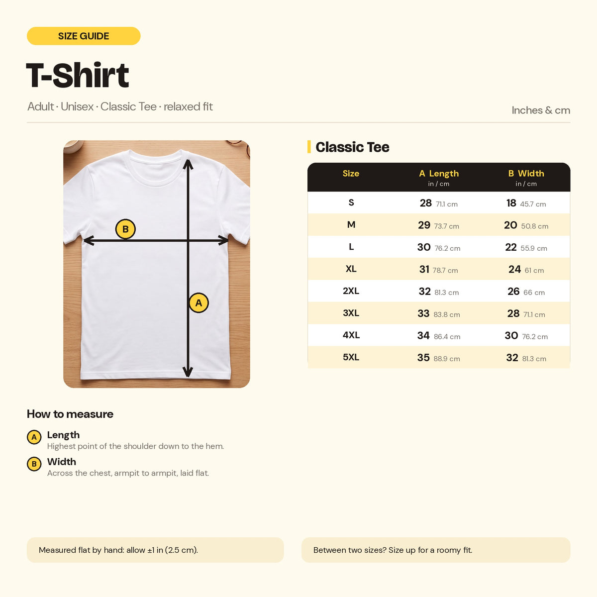 T-shirt size chart